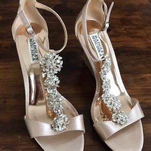 Badgley Mischka rose gold embellished wedges